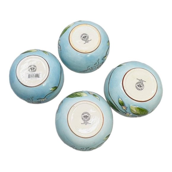 Fitz & Floyd Toulouse Set of 4 Blue Small Bowls Songbirds and Butterflies - Picture 5 of 9